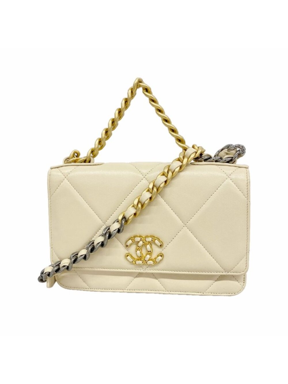 Chanel Wallet on Chain Chanel 19 Lambskin Beige Gold Silver Shoulder Bag